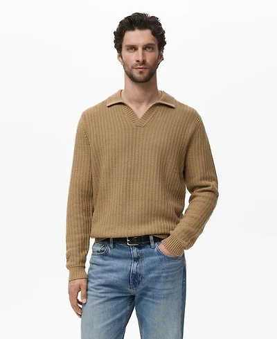 Mango Men's Knitted Structured Polo Sweater