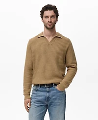 Mango Men's Knitted Structured Polo Sweater