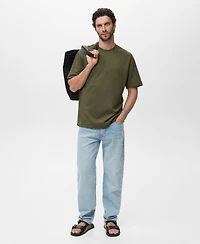 Mango Men's Relaxed-Fit Sweatshirt Fabric T-Shirt
