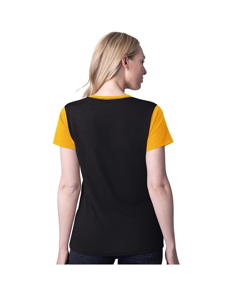 G-iii 4Her by Carl Banks Women's Black Iowa Hawkeyes Racer Crewneck Ringer T-Shirt