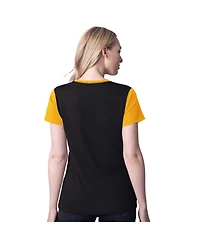 G-iii 4Her by Carl Banks Women's Black Iowa Hawkeyes Racer Crewneck Ringer T-Shirt