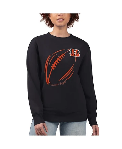 G-iii 4Her by Carl Banks Women's Black Cincinnati Bengals Football Logo Graphic Fleece Tri-Blend Pullover Sweatshirt