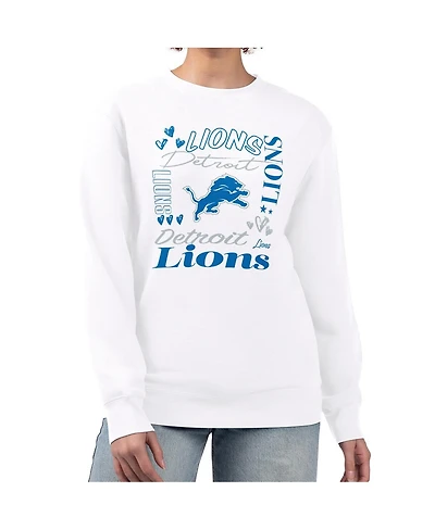 G-iii 4Her by Carl Banks Women's White Detroit Lions Collage Graphic Fleece Pullover Sweatshirt