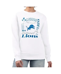G-iii 4Her by Carl Banks Women's White Detroit Lions Collage Graphic Fleece Pullover Sweatshirt