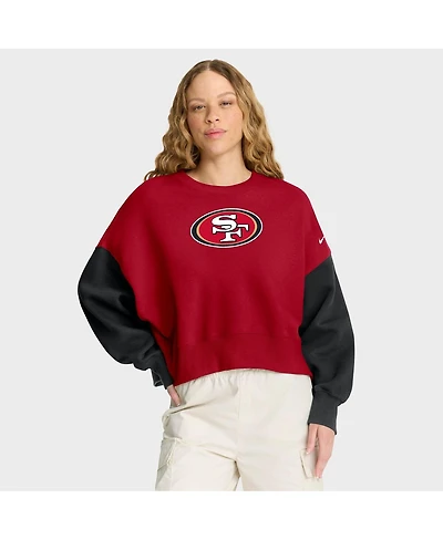 Nike Women's Scarlet San Francisco 49ers Oversized Color Block Pullover Sweatshirt