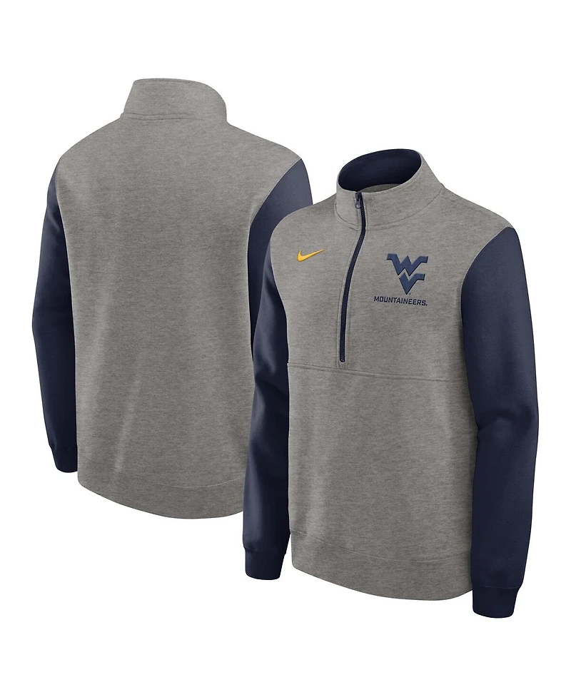 Nike Men's Heather Gray/Navy West Virginia Mountaineers Club Fleece Tri-Blend Half-Zip Pullover Sweatshirt