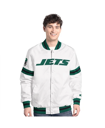 Starter Men's White New York Jets Scout Full-Snap Varsity Jacket