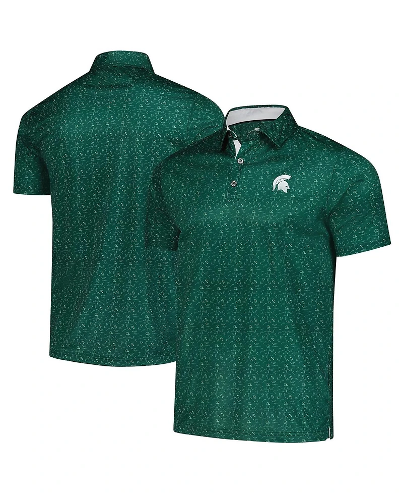 Colosseum Men's Green Michigan State Spartans Football Print Polo Shirt