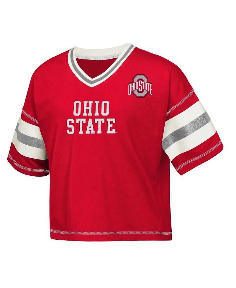 Outerstuff Big Girls Scarlet Ohio State Buckeyes Gridiron Jersey V-Neck T-Shirt