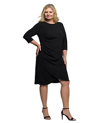 24seven Comfort Apparel Plus Three Quarter Sleeve Ruched Tulip Hem Mini Dress