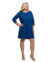 24seven Comfort Apparel Plus Three Quarter Sleeve A Line Knee Length Dress
