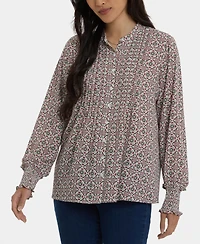 Nydj Women's Pleated Peasant Blouse Long Sleeve Top