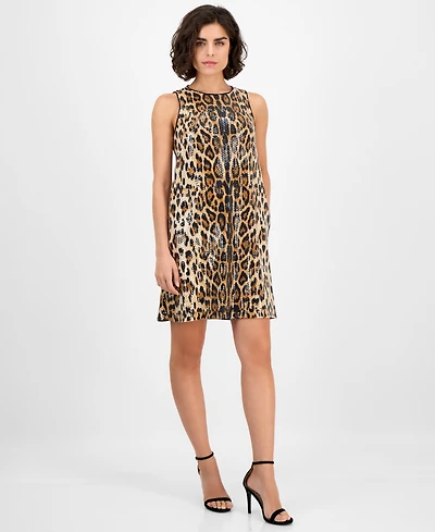 Anne Klein Women's Animal-Print Sequin Shift Dress