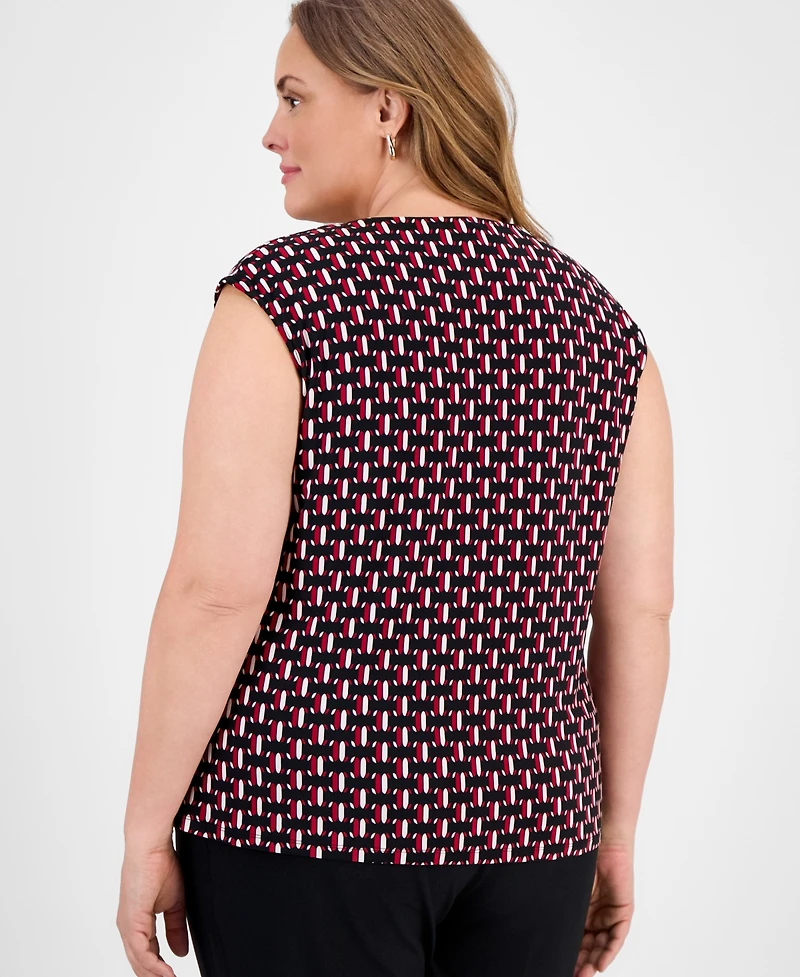 Kasper Plus Geo-Print Cap-Sleeve Top