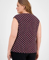 Kasper Plus Geo-Print Cap-Sleeve Top