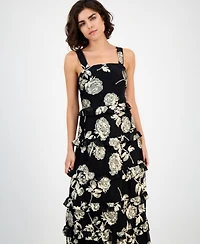 Anne Klein Women's Square-Neck Tiered Foil Midi Dress