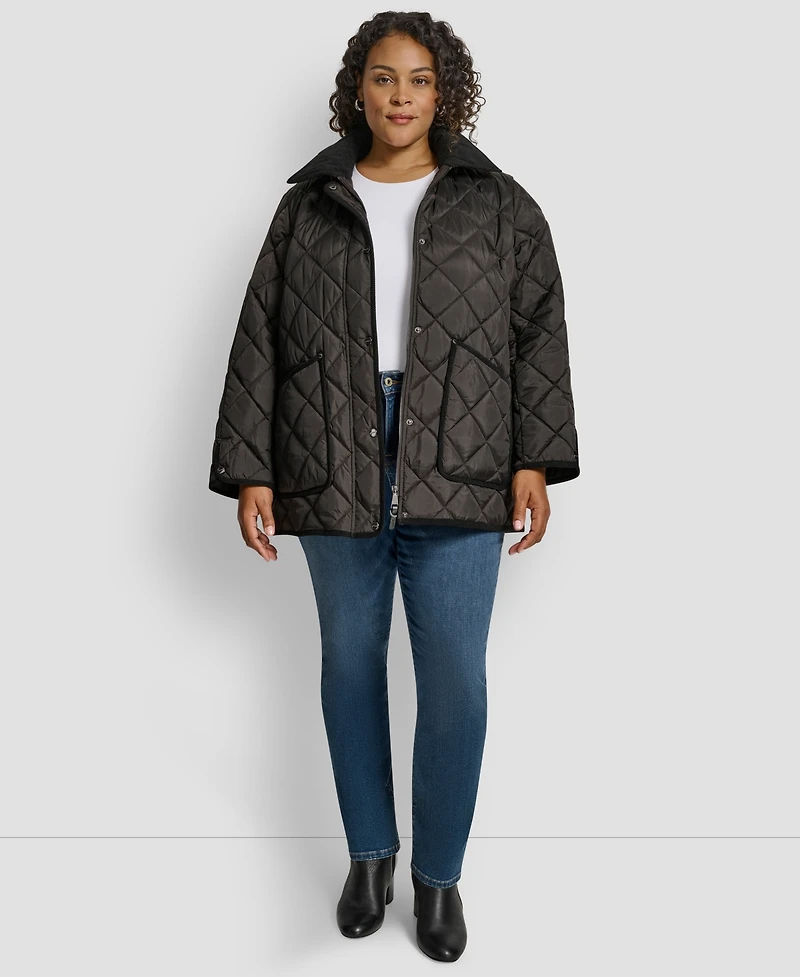 Dkny Plus Hooded Quilted Coat