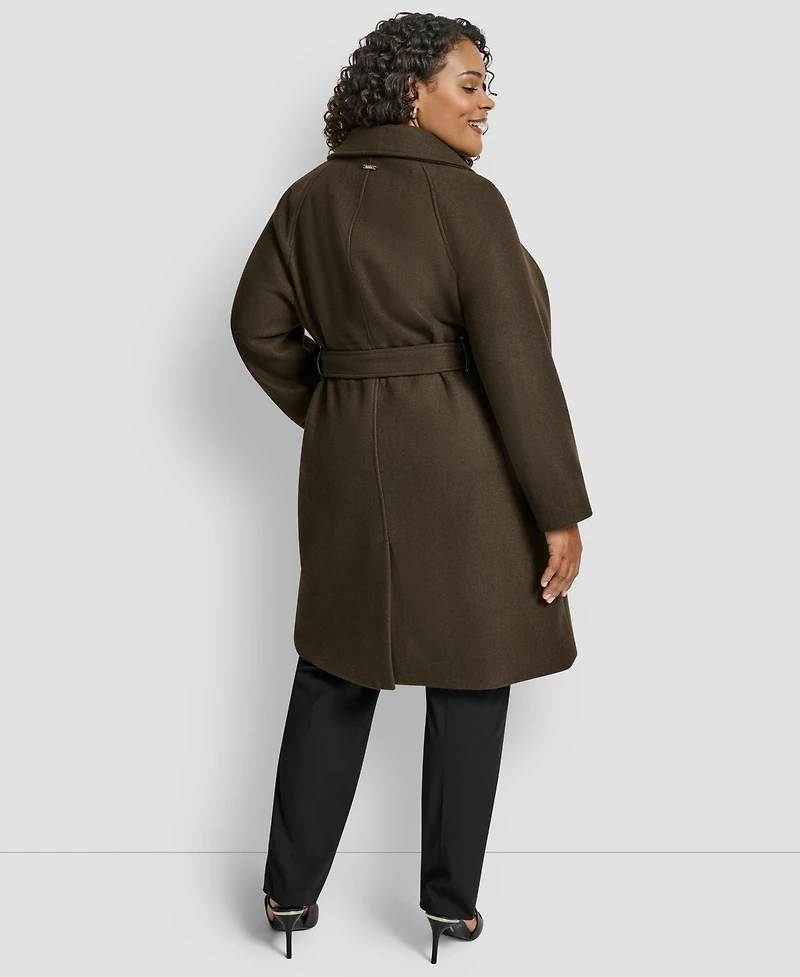 Dkny Plus Belted Notch Collar Coat