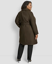 Dkny Plus Belted Notch Collar Coat