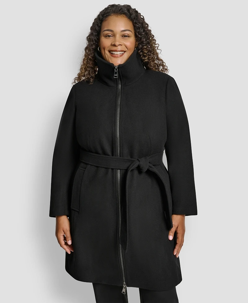 Dkny Plus Belted Zip-Up Wool Coat