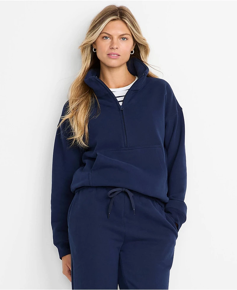 Lands' End Women's Relaxed Serious Sweats Long Sleeve Quarter Zip Sweatshirt