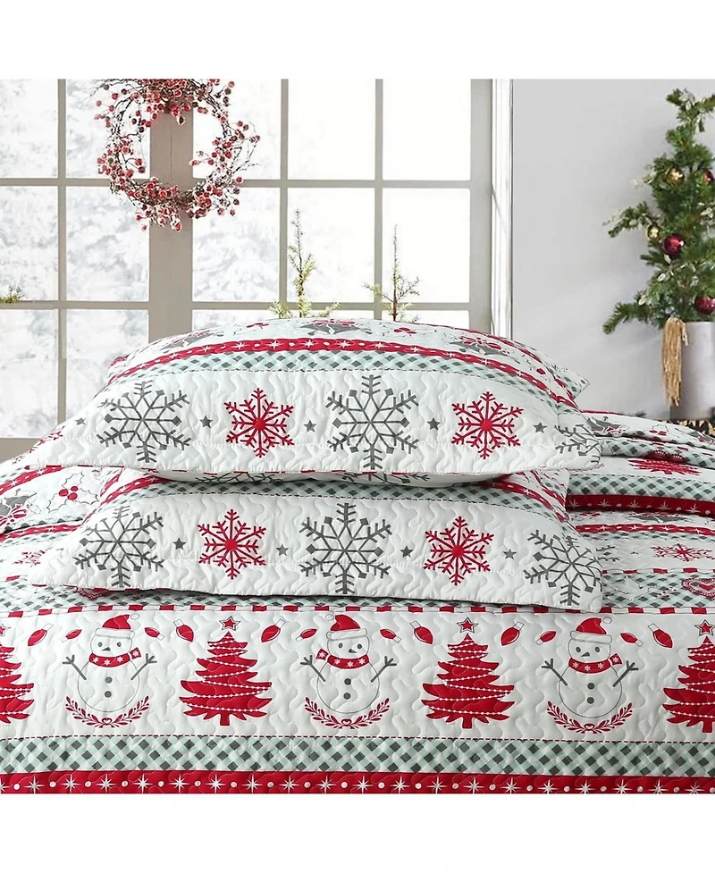 MarCielo 3 Pcs Winter Christmas Quilt Bedspread Set