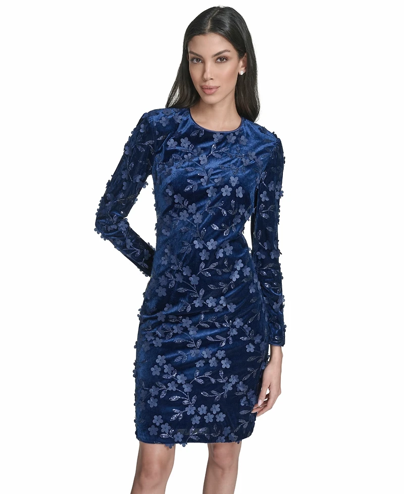 Eliza J Petite Jewel Neck Long Sleeve Cocktail Dress