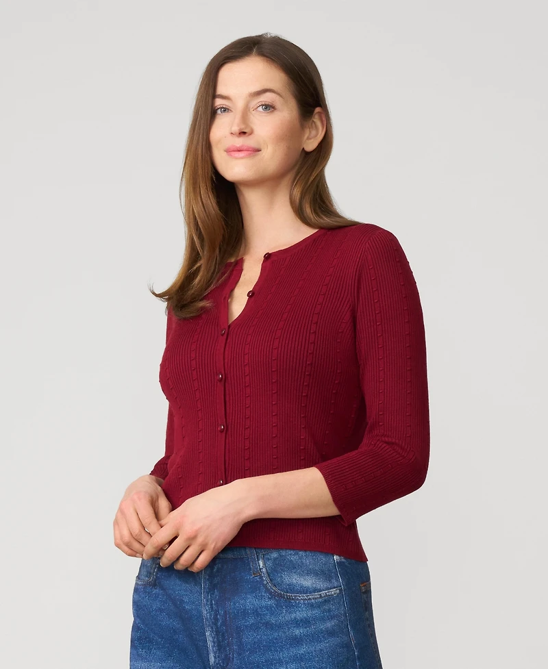 Cable & Gauge Women's Textured Rib Crewneck Cardigan