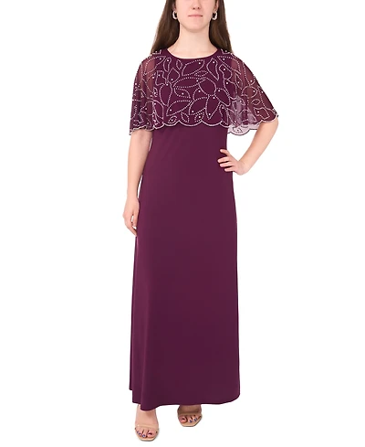 Msk Petite Round Neck Beaded Cape Maxi Dress