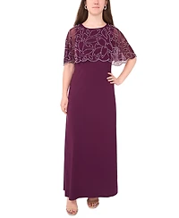Msk Petite Round Neck Beaded Cape Maxi Dress