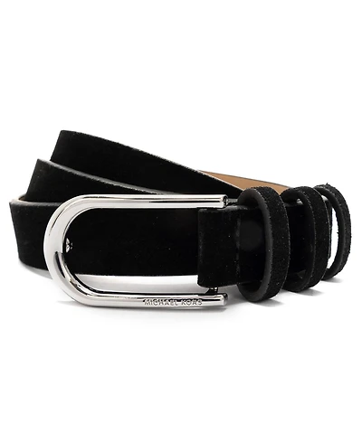 Michael Kors Silver-Tone Buckle Leather Belt