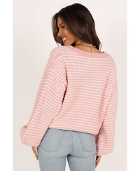 Petal and Pup Women's Becca Crewneck Waffle Stitch Stripe Knit Sweater