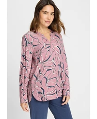 Olsen Women's Graphic Leaf Print Tunic Shirt
