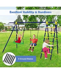 5-in-1 Outdoor Kids Swing Set with Metal Frame & Ground Stake