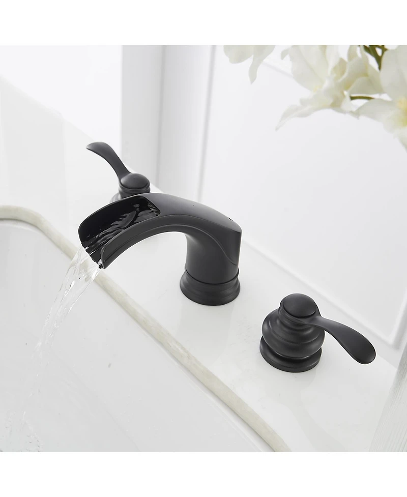 Greenspring 8 in. Waterfall Widespread 2-Handle Bathroom Faucet With Pop-up Drain Assembly in Spot Resist Matte Black