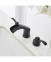 Greenspring 8 in. Waterfall Widespread 2-Handle Bathroom Faucet With Pop-up Drain Assembly in Spot Resist Matte Black