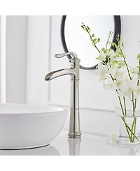 Waterfall Single Hole Single-Handle Vessel Bathroom Faucet With Pop-up Drain Assembly in Brushed Nickel
