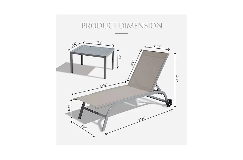 Chaise Lounge Outdoor Set of 3 -Piece Woven Patio Conversation with Gray