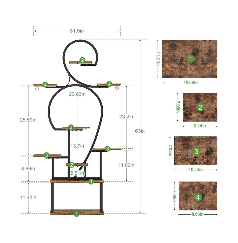 Chic Crate 63" Tall Indoor Plant Stand with Grow Light, 9-Tier Metal Shelf for Multiple Plants & Living Room
