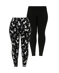 White Mark Plus Cat Print Legging Pants, 2-Pack