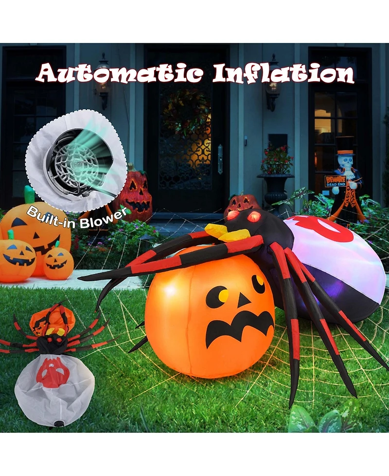 5 x 4.6 ft Inflatable Spider w/ Pumpkin Led Lighted Halloween Decoration w/ Colorful Rotating Light