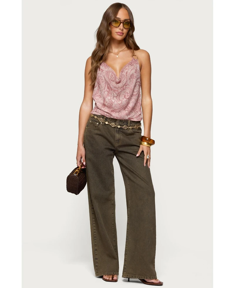 Edikted Women's Printed Halter Chain Cowl Neck Top