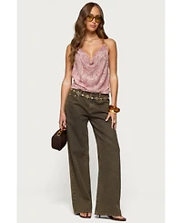 Edikted Women's Printed Halter Chain Cowl Neck Top