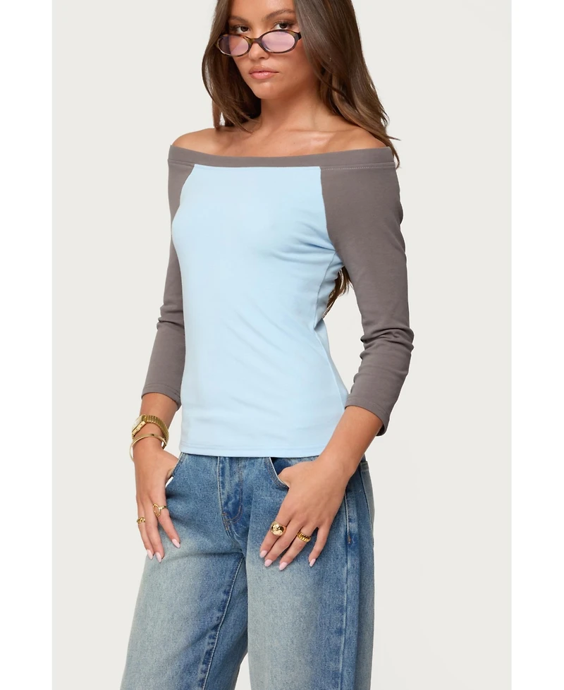 Edikted Women's Keri Boat Neck Contrast Raglan Top