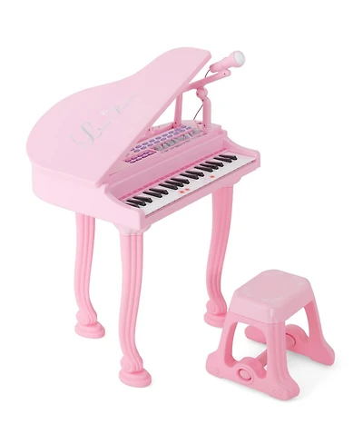 37-Key Kids Piano Keyboard with Stool and Lid – Pink