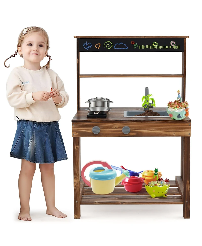 Outdoor Mud Kitchen for Kids with Rotatable Faucet & Removable Sink