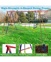 550 Lbs 6-in-1 Patio Kids Swing Set with Climbing Net and Ladder