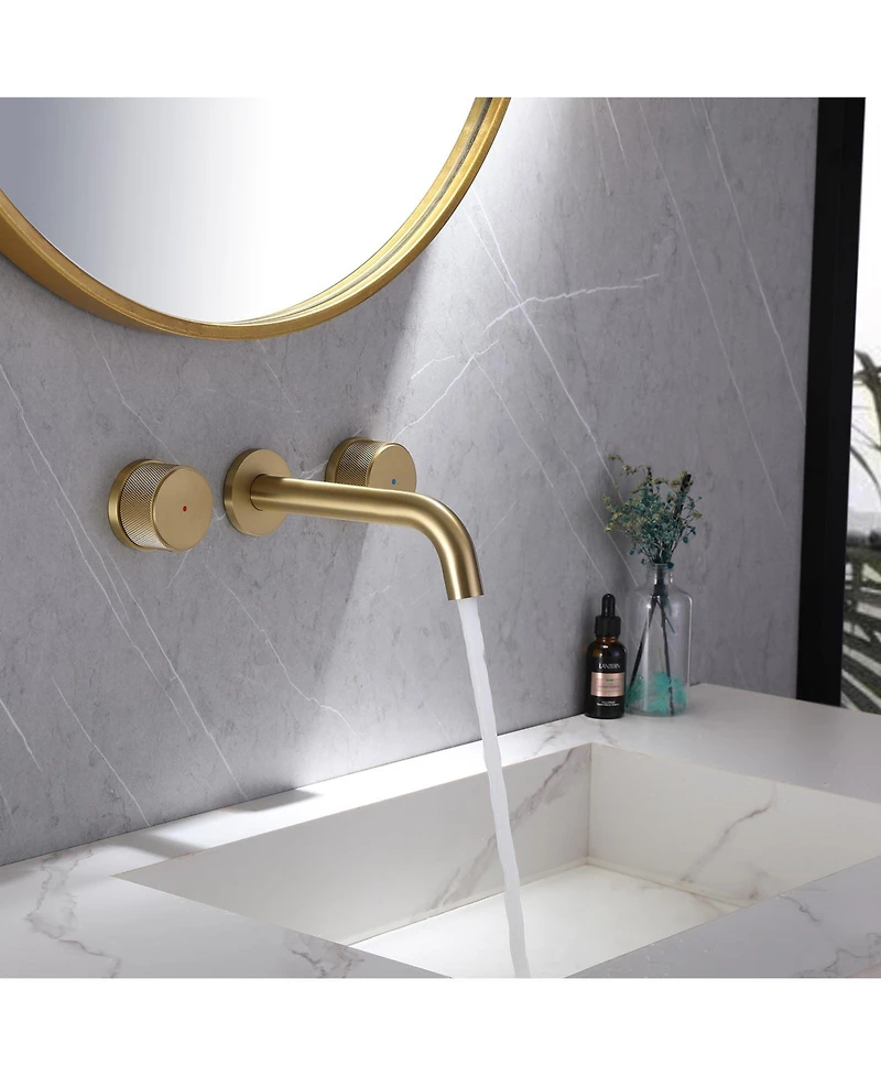 Greenspring Two-Handle Wall Mounted Bathroom Faucet in Brushed Gold