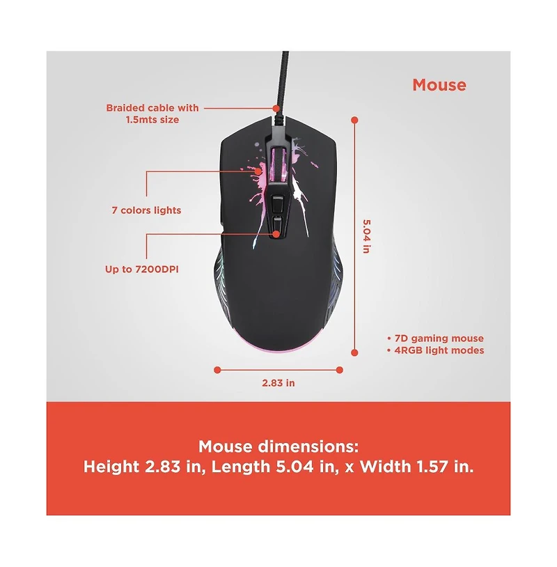 Radioshack All-in-One Pc Gaming Set 114-Key Keyboard, 7200 Dpi Mouse with Lights, Headset and Non Slip Mousepad Included 2607158