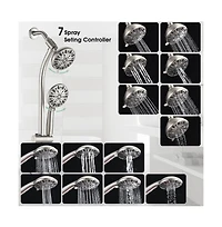 Rainsken Drill-Free Stainless Steel Slide Bar Combo Rain Showerhead 7-Setting Hand, Dual Shower Head Spa System (Rough-in Valve Included)